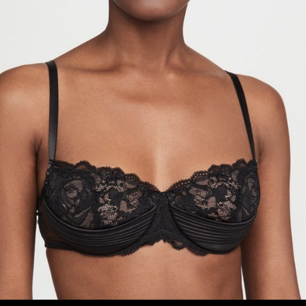 Calvin Klein Bra Women's Black 34B Unlined Balconette Black Label Lace NWT